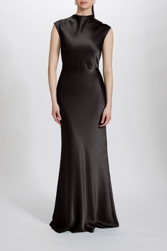 Fluid Satin Cowl Neck Dress, $595, dress from Collection Evening by Amsale