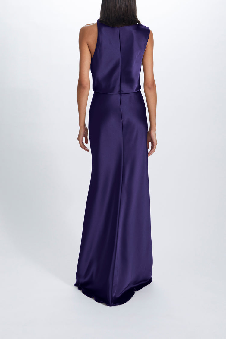 Image number 9: Fluid Satin Draped Neck Dress in Amethyst, back view