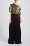 Gold Lamé Draped Jumpsuit, dress from Collection Evening by Amsale, Fabric: lame-velvet-satin