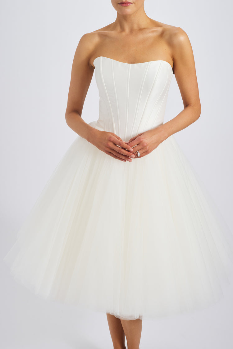 corset drop waist wedding dress Jordan In Mikado lace up ISO Strapless, drop waist/basque waist