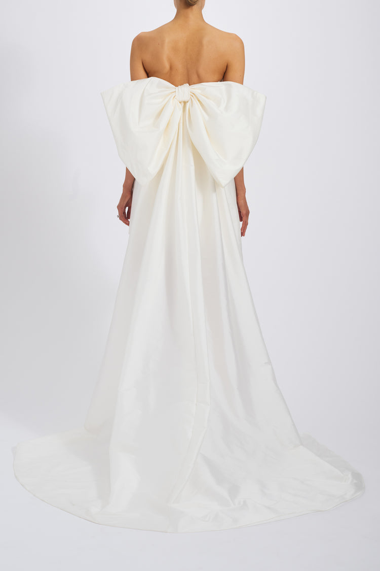 white taffeta dress Marchesa Notte Gown lace up closure Bubbly Love White Taffeta Corset