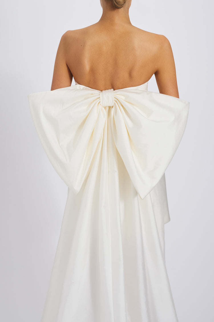 Duchess Satin Mini Dress with Taffeta Train – Amsale