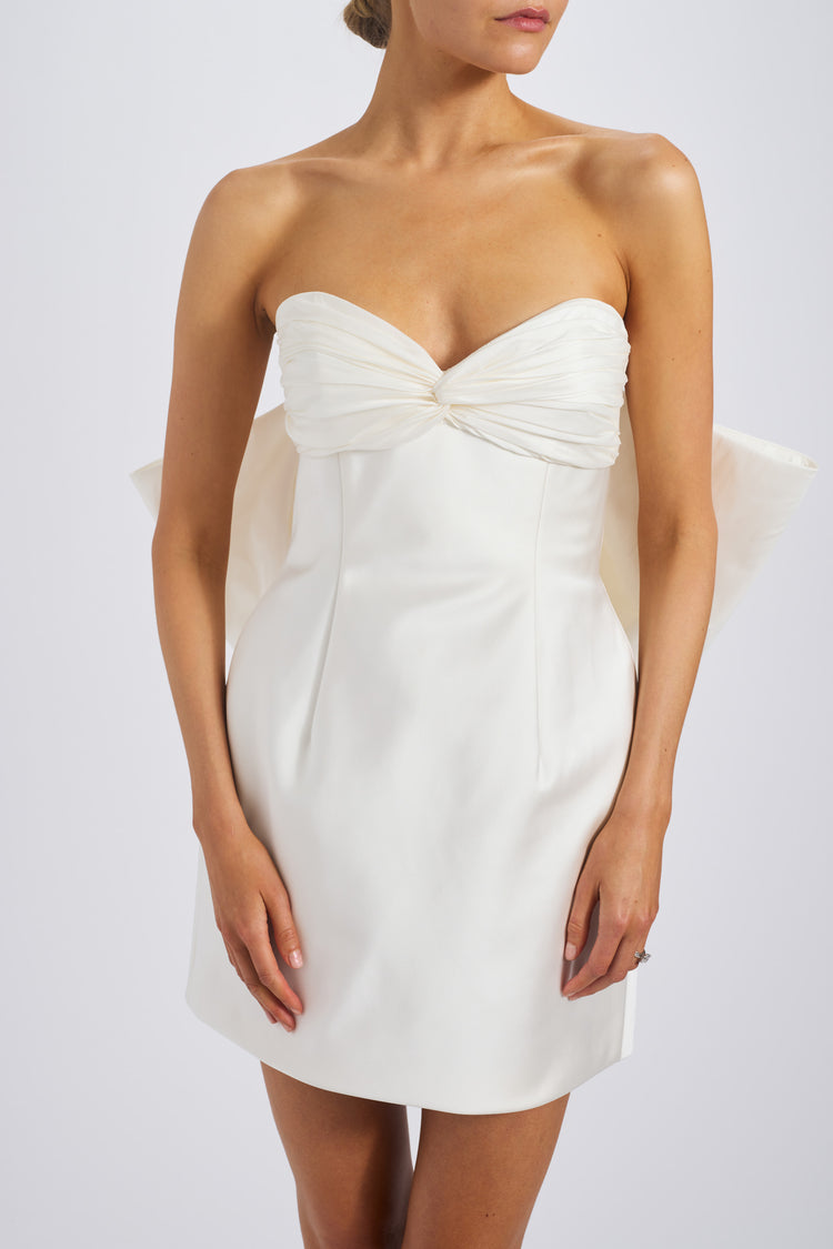 Duchess Satin Mini Dress with Taffeta Train