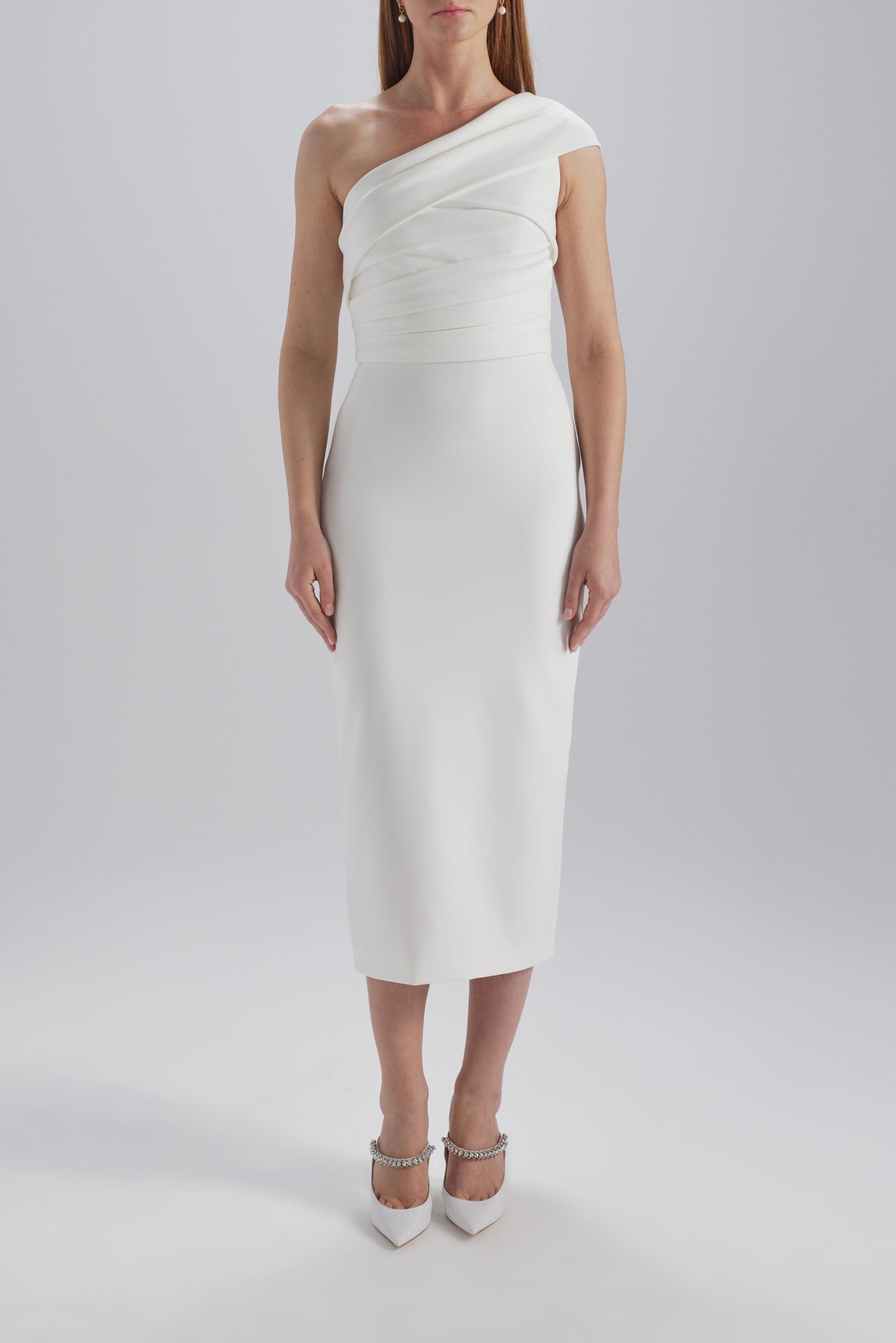 open lace back dress Pleated One-Shoulder Dress Ivory / 16