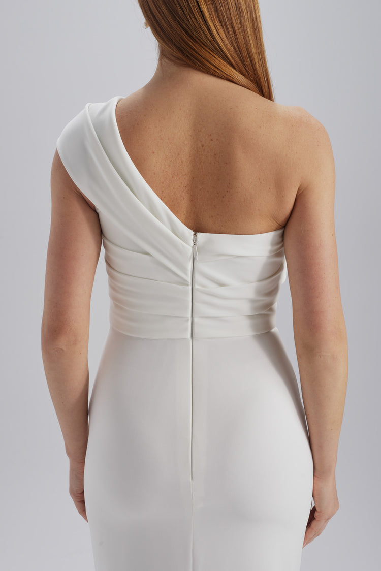 Pleated One-Shoulder Dress Ivory / 14