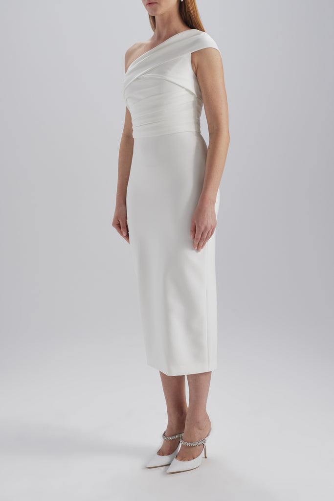amsale draped satin one-shoulder midi-dress One Shoulder Drape Gown