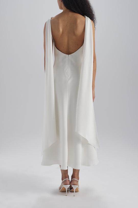 Bias Cut Scarf Dress, $775, dress by color from Collection Little White Dress by Amsale, Fabric: fluid-satin