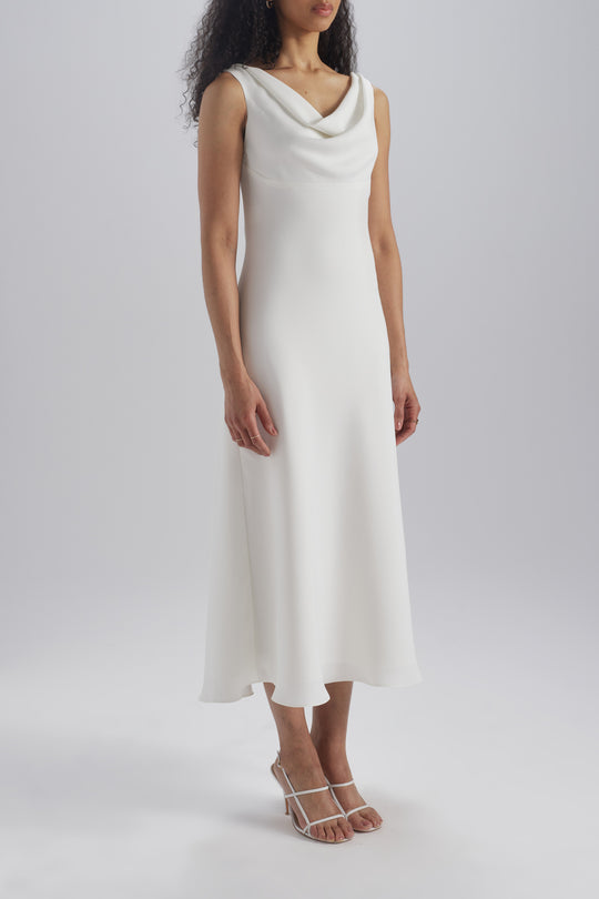 Bias Cut Scarf Dress, $775, dress by color from Collection Little White Dress by Amsale, Fabric: fluid-satin