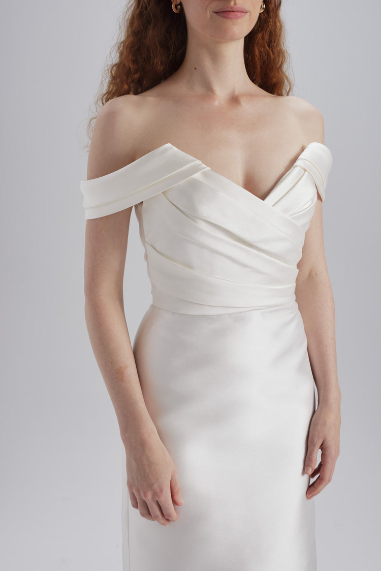 Mikado Draped Shoulder Dress Ivory / 22