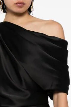 Fluid Satin Off-the-Shoulder Gown, dress from Collection Evening by Amsale, Fabric: fluid-satin