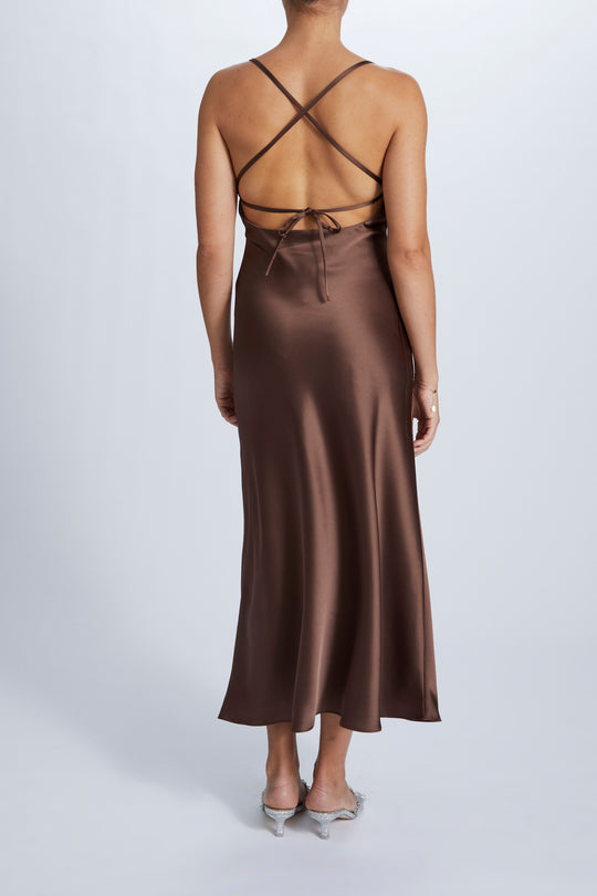 Brown Sophia Satin Cami Slip Dress