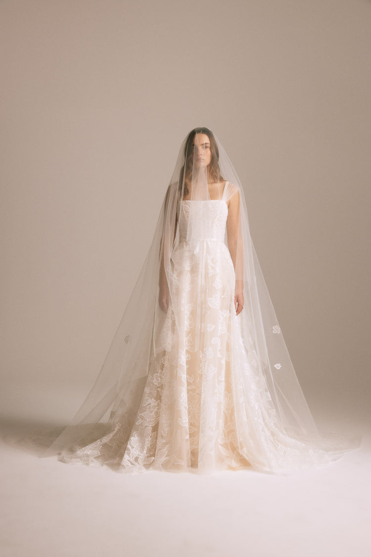 Calypso, dress from Collection Bridal by Nouvelle Amsale, Fabric: floral-embroidered-tulle