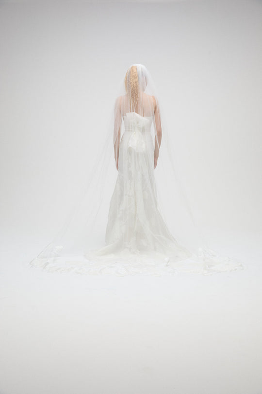 Marcelina Veil, $900, accessory from Collection Accessories by Nouvelle Amsale, Fabric: fil-coupe-jacqaurd