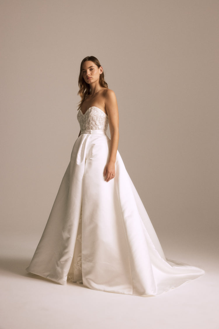 Image number 1: Duchess Satin Overskirt, side view