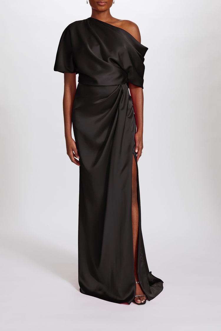 Fluid Satin Off-the-Shoulder Gown, dress from Collection Evening by Amsale, Fabric: fluid-satin