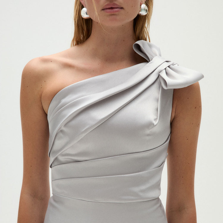 Image number 12: Mikado Draped Bodice Gown in Platinum, view 2