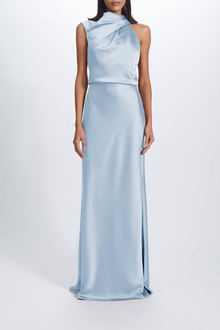 Fluid Satin Draped Neck Dress Olive / 14 | Amsale Fluid Satin Draped Neck Dress Olive / 14 | Amsale