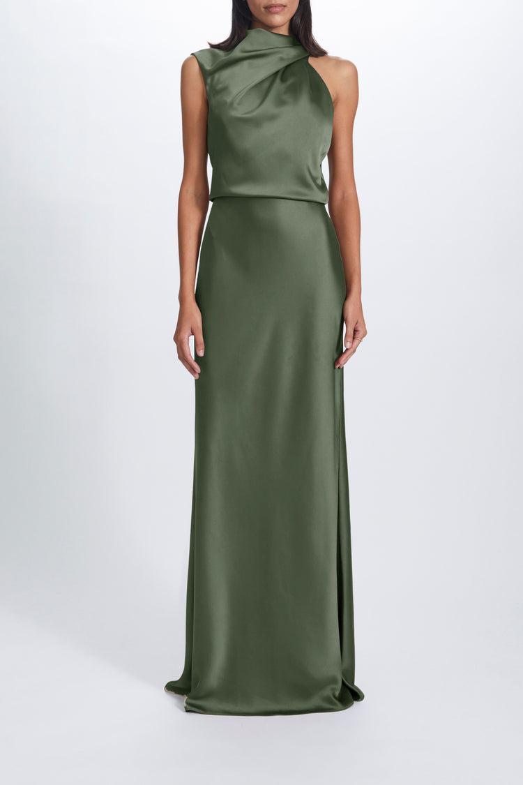 Fluid Satin Draped Neck Dress, dress from Collection Evening by Amsale, Fabric: fluid-satin
