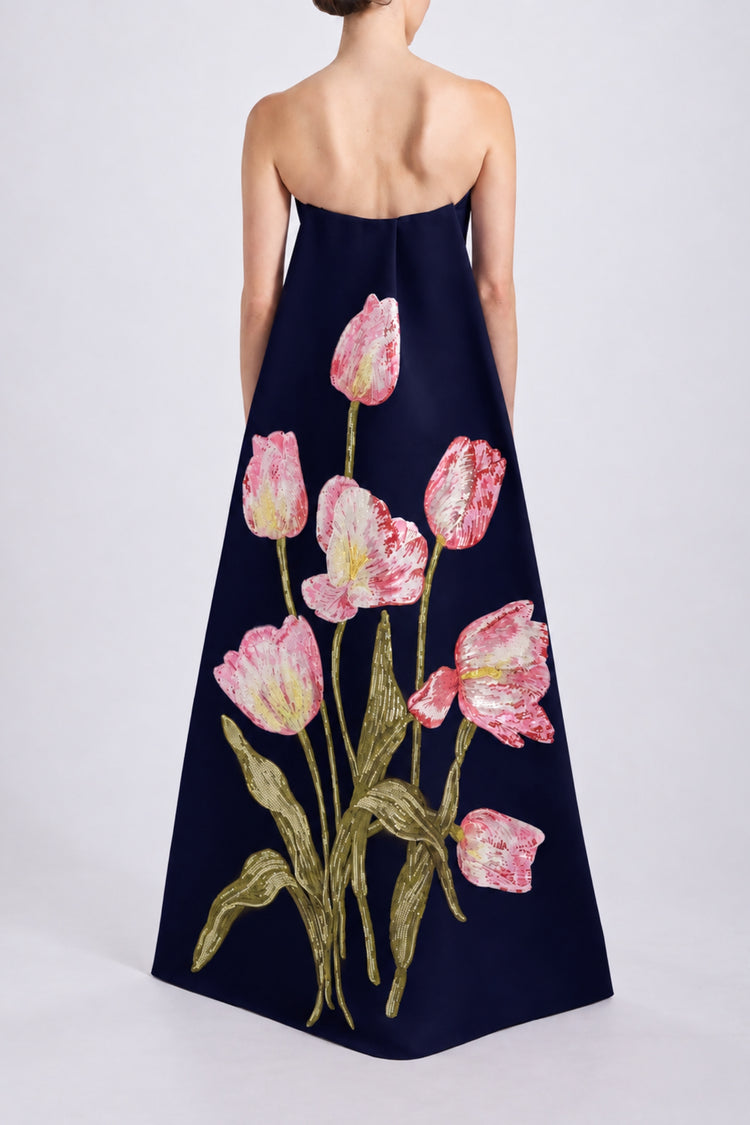 Image number 2: Sequin Appliqué Column Dress in Navy, back view