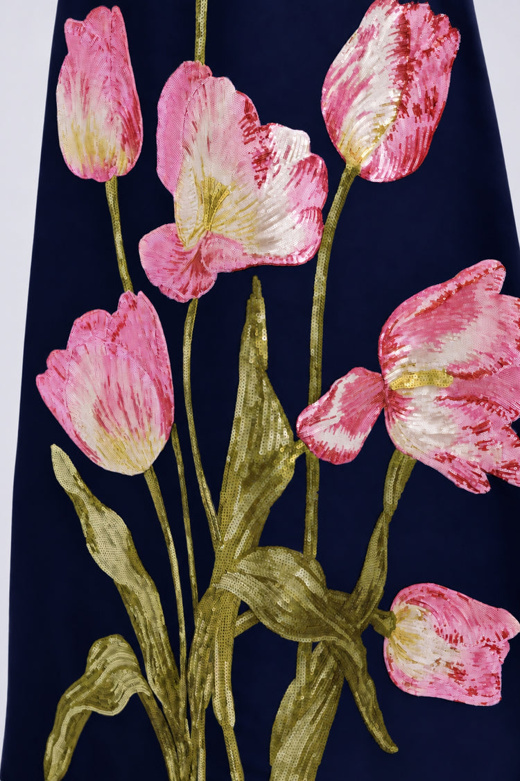 Image number 1: Sequin Appliqué Column Dress in Navy, detail view