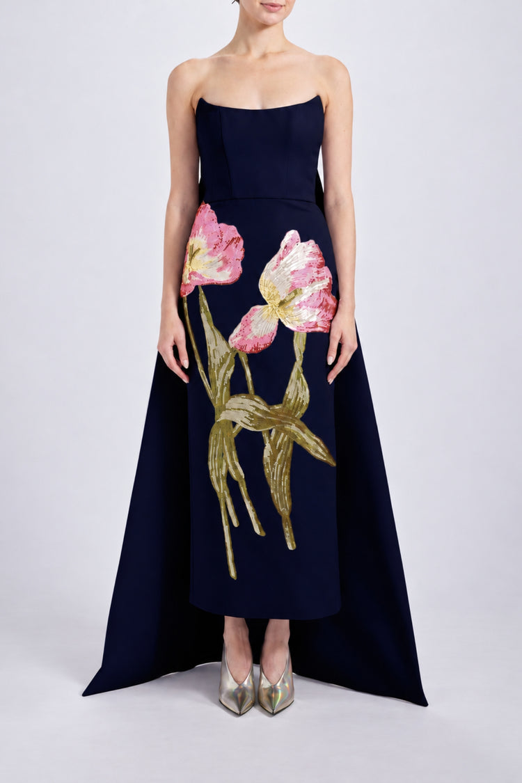 Image number 0: Sequin Appliqué Column Dress in Navy, front view