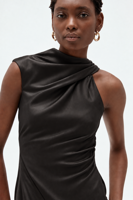 Satin Asymmetric Drape Gown - alternate view
