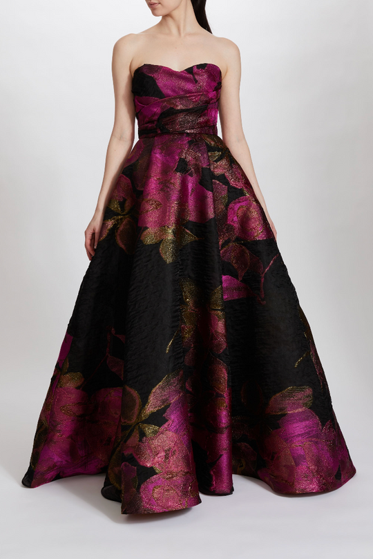 P575 - Fuchsia-Black, $3,995, dress by color from Collection Evening by Amsale