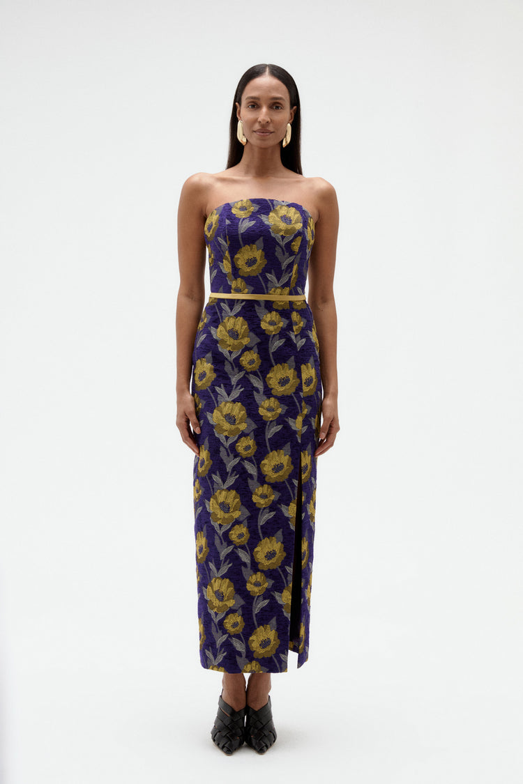 Image number 2: Floral Brocade Column Dress, front view