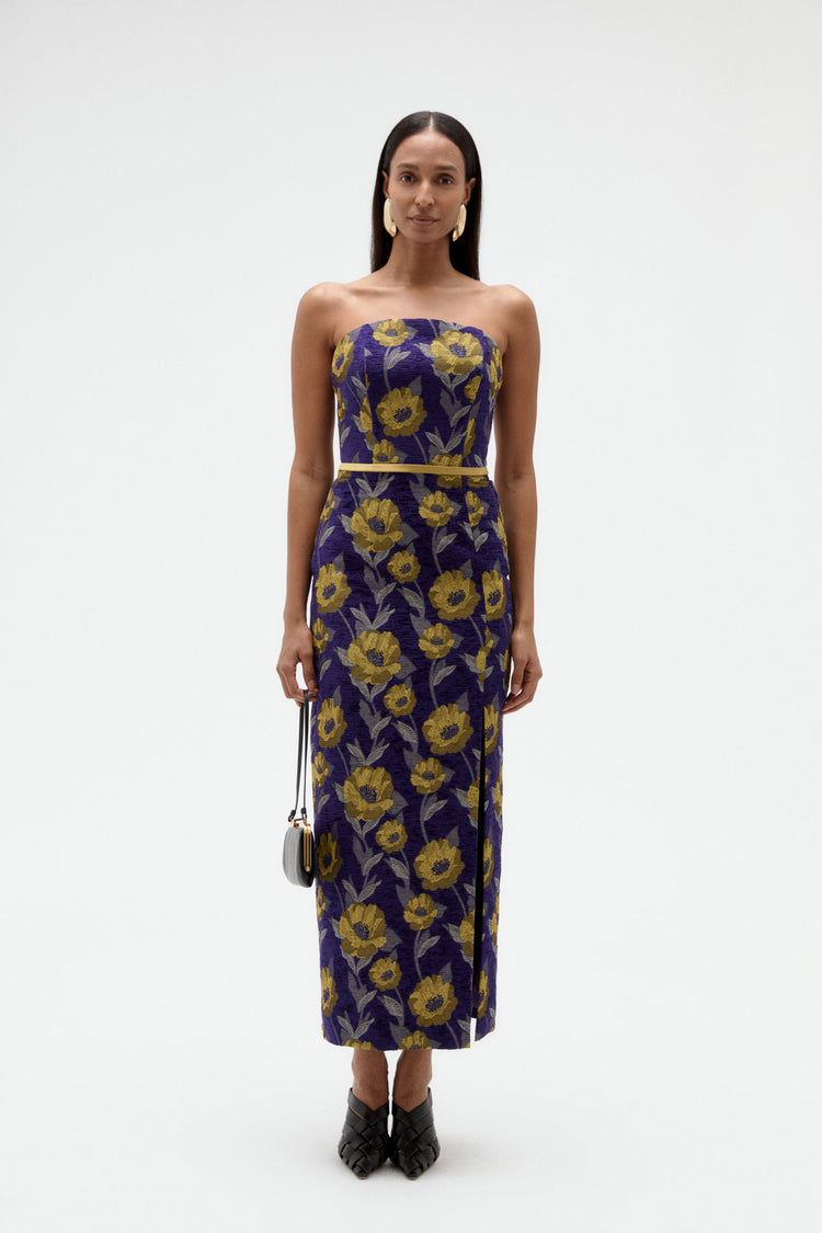 Image number 0: Floral Brocade Column Dress, front view