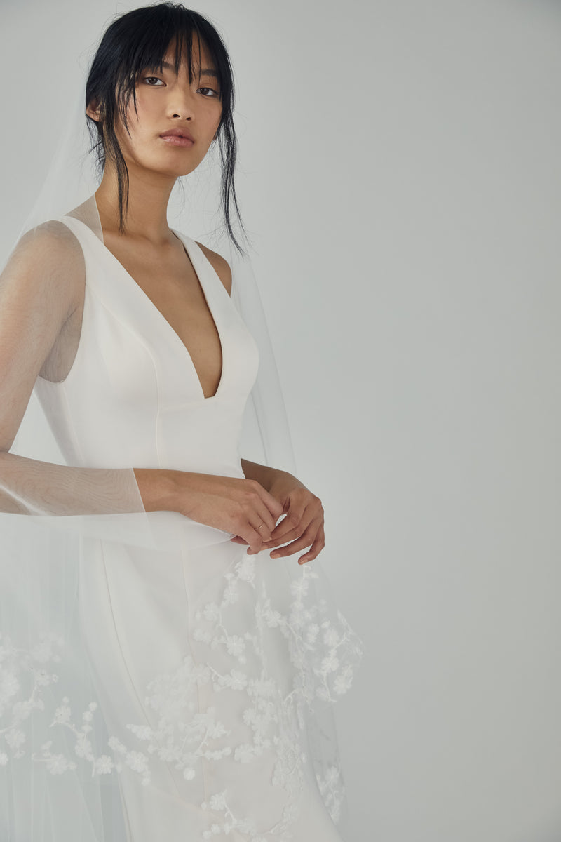 R359V - Butterfly Cathedral length drop veil with Sakura blossoms – Amsale