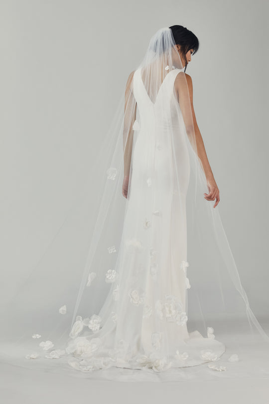 V215 - Cathedral length veil with petals