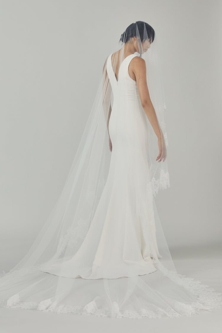 R327V - Butterfly Cathedral length veil with ivy lace edge - Ivory, dress by color from Collection Accessories by Nouvelle Amsale
