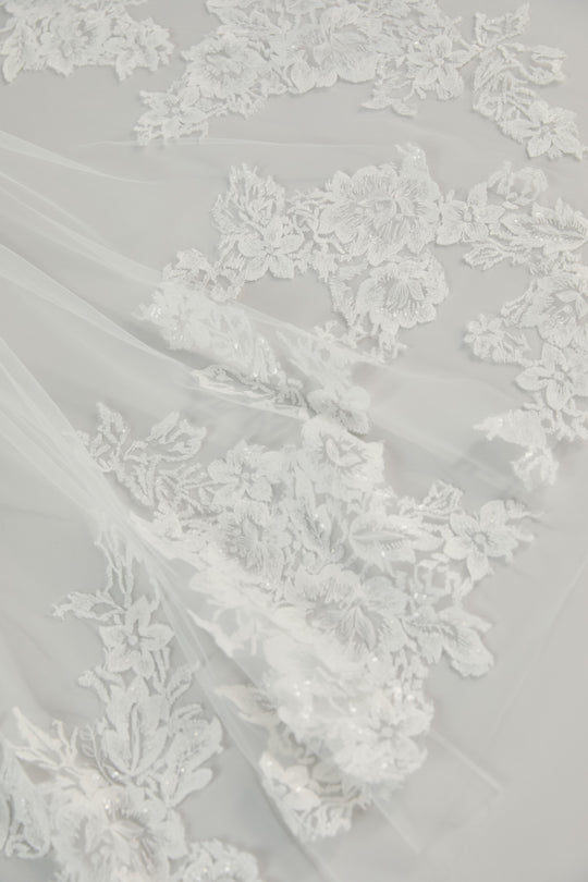 Cathedral Length Veil with Sequin Lace Border, $395, accessory from Collection Accessories by Nouvelle Amsale, Fabric: tulle