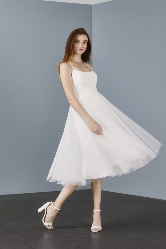 LW176 - Lace back tea length dress
