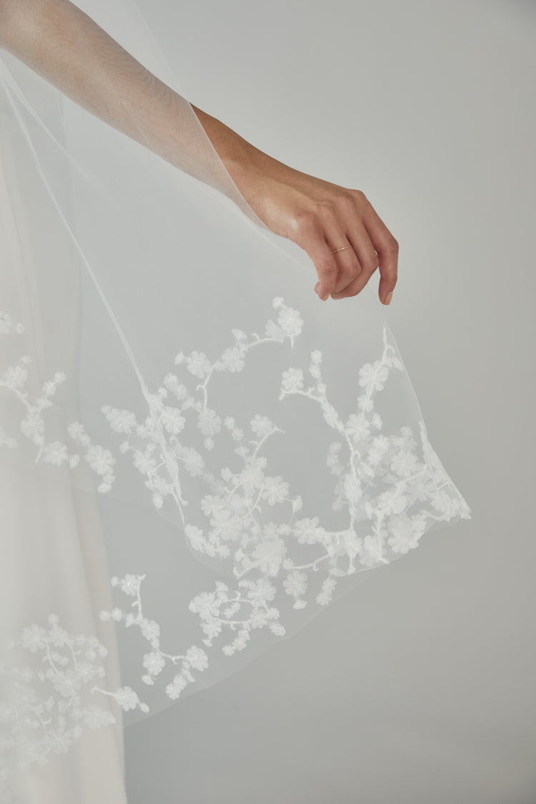 R359V - Butterfly Cathedral length drop veil with Sakura blossoms, accessory from Collection Accessories by Nouvelle Amsale, Fabric: tulle