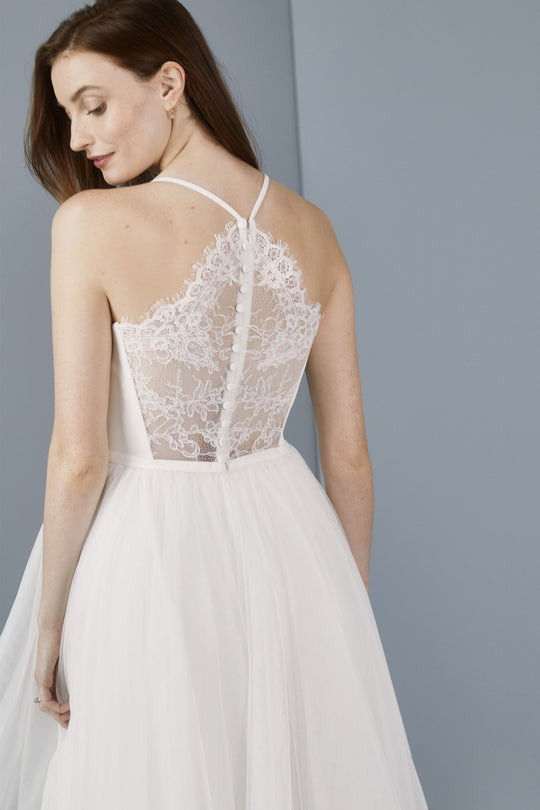 LW176 - Lace back tea length dress - Ivory, $495, dress by color from Collection Little White Dress by Amsale