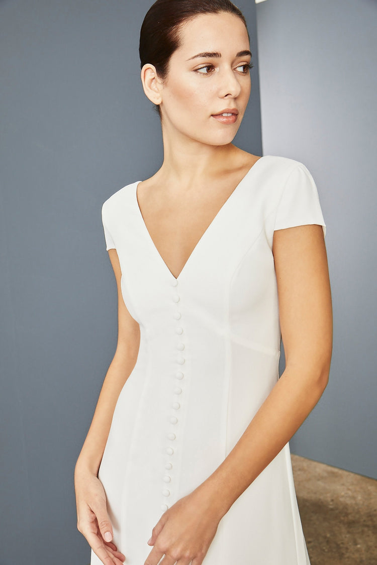 LW155 - Front Button V-neck Dress, dress from Collection Little White Dress by Amsale