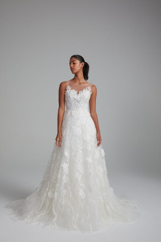Cedar, $6,400, dress from Collection Bridal by Amsale, Fabric: 3d-lead-embroidery