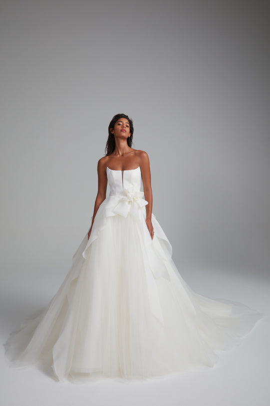 Lowe, $7,400, dress from Collection Bridal by Amsale, Fabric: gazar-and-tulle