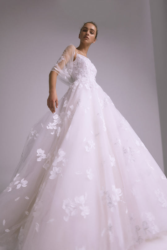 amsale floral chiffon dress Cove
