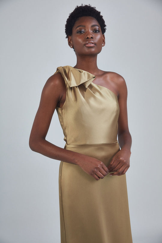 P395S - One-Shoulder Bow Gown - Emerald, $550, dress by color from Collection Evening by Amsale