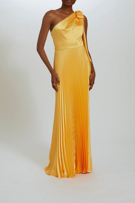 P525S - One-Shoulder Pleated Gown