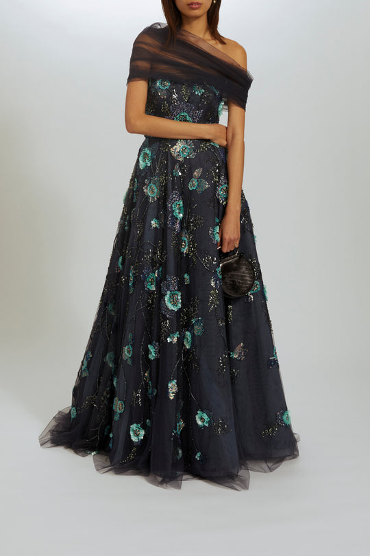 P539 - Hand-beaded floral gown