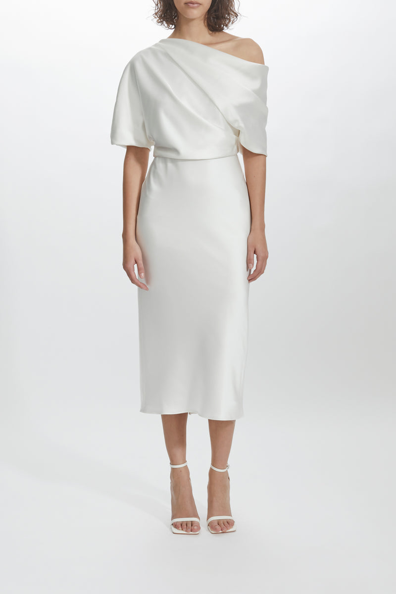 LW204 - Slim Skirt Draped Bodice Dress – Amsale