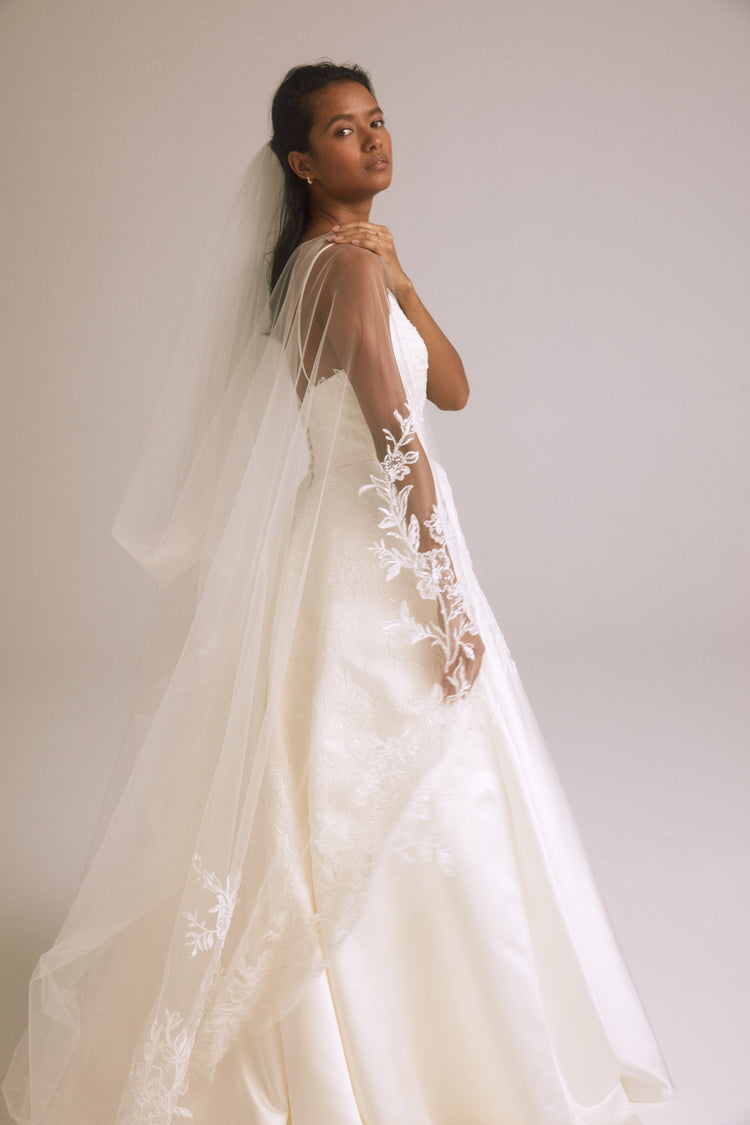 R426V - Floral Embellished Veil - Ivory, dress by color from Collection Accessories by Nouvelle Amsale