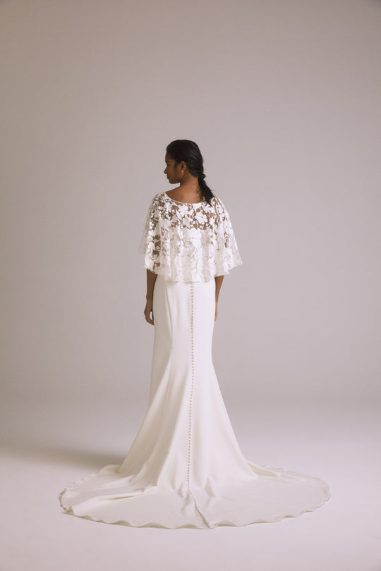R421CP - Floral embroidered cape - Ivory - alternate view