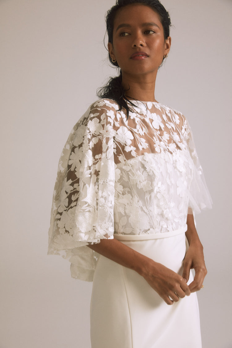 R421CP - Floral embroidered cape, accessory from Collection Accessories by Nouvelle Amsale, Fabric: floral-embroidered-tulle